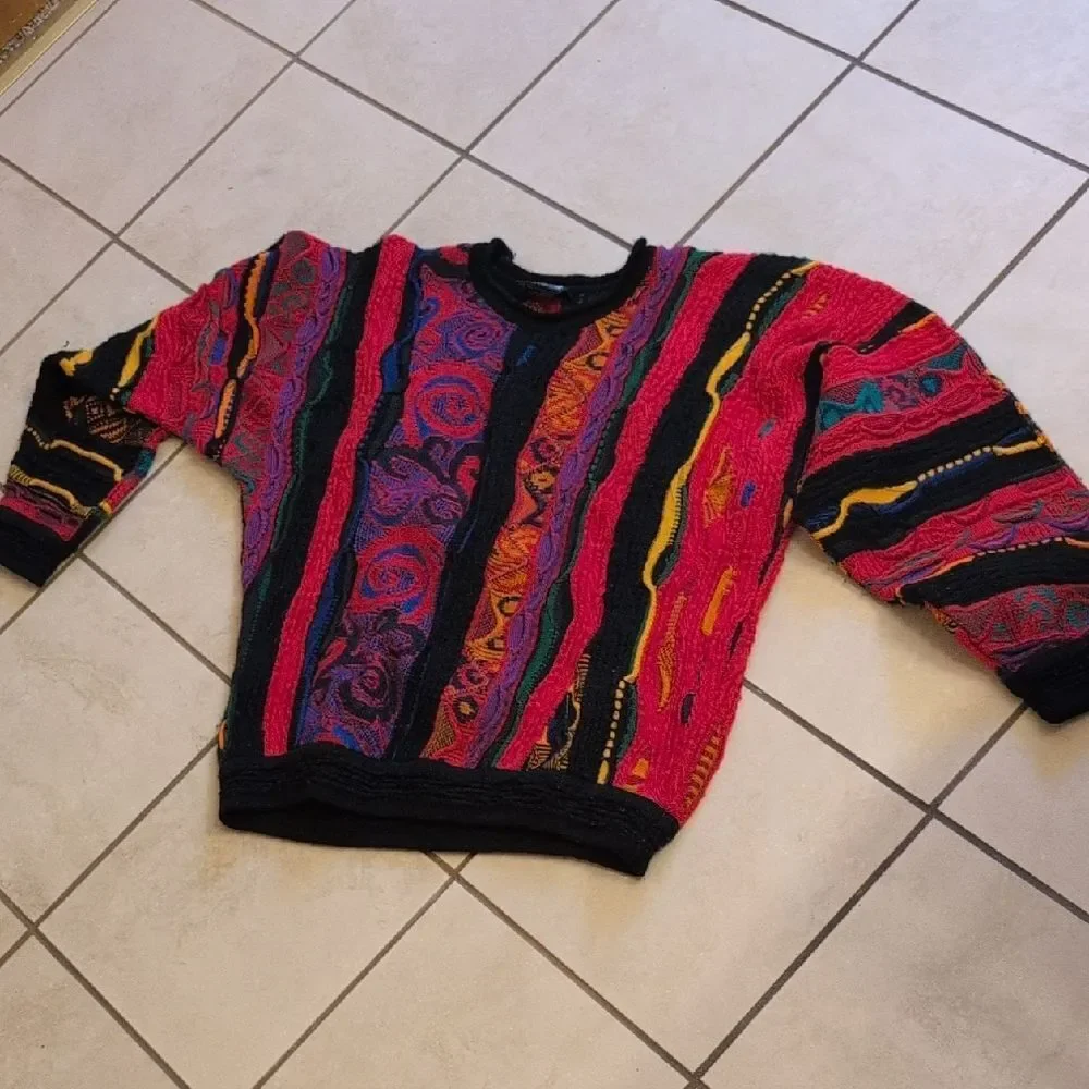 Coogi Sweater New Wool Bright Red Purple Texture Crew Neck Pullover Size M - Picture 4 of 13